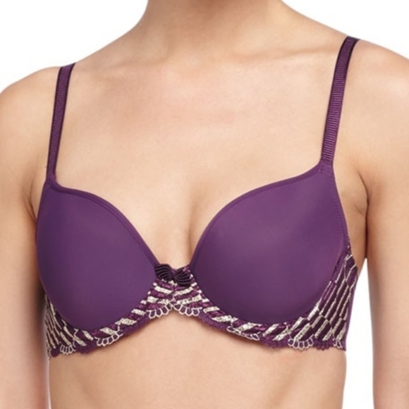 Wacoal La Femme Contour Bra 36B underwire purple gold 853217 lace embroidered - Picture 1 of 10